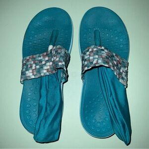 Vionic Serene Tia Sling Thong Sandals Blue Comfort Outdoor Beach, Size 6